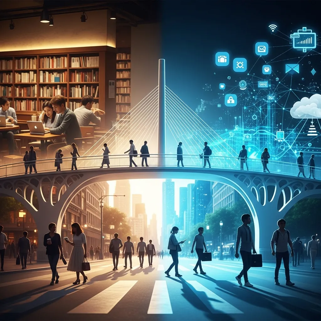 Offline and online marketing integration illustration