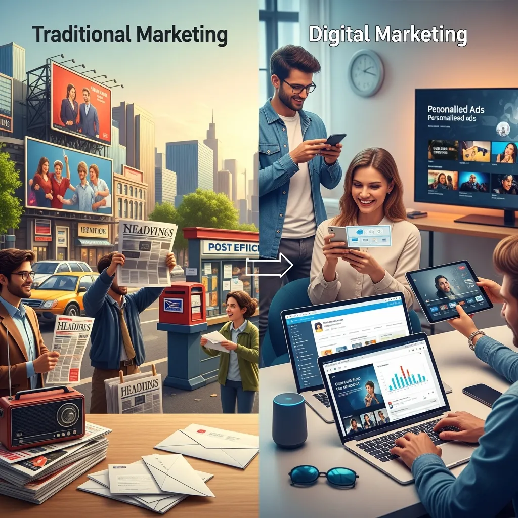 Digital marketing vs traditional marketing comparison.